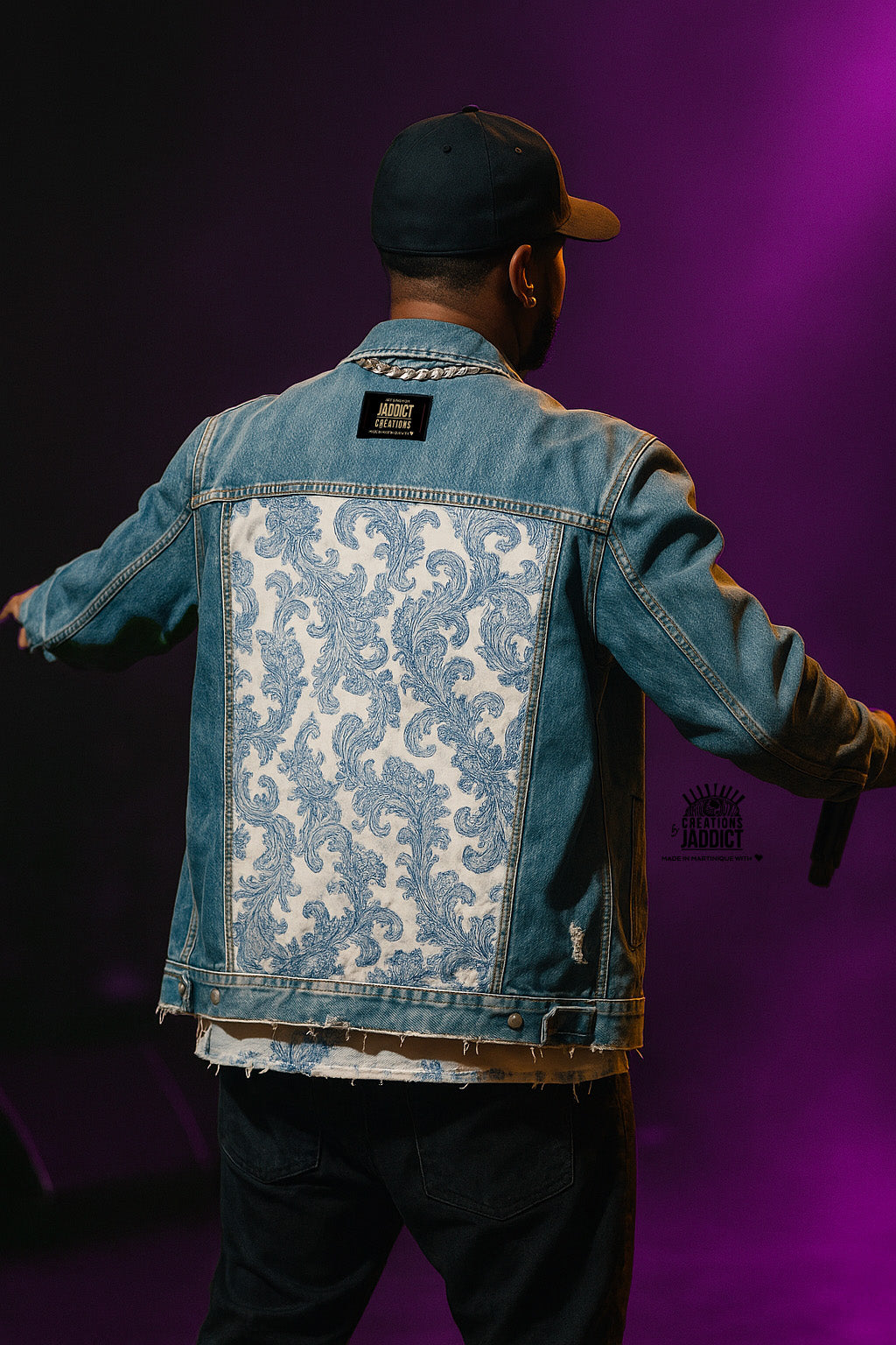 JEAN JACKET - BY JADDICT - SKY BLUE BANDANA MOTIF XL/XXL
