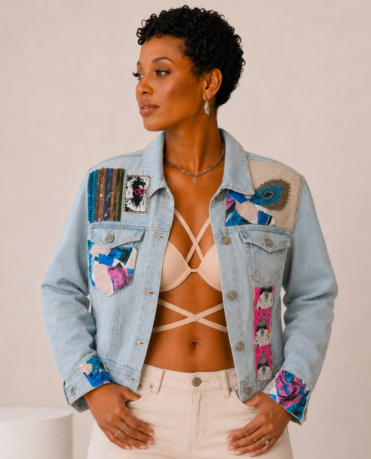 VESTE EN JEAN - CUSTOM BY JADDICT - BLUE BAKWA - M/L